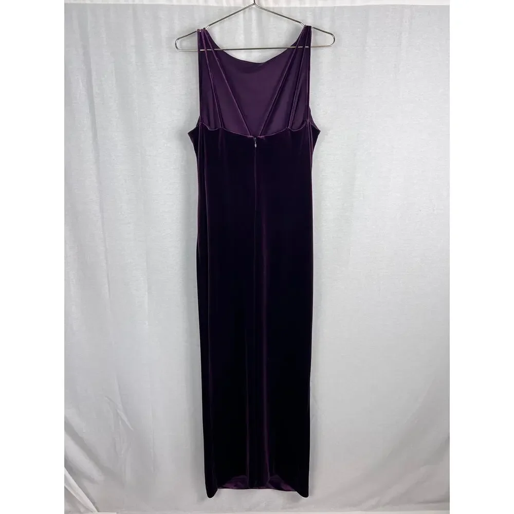 VTG 90s Dress Bias Cut Purple Velvet Hand Painted Floral Whimsigoth Fairy Prom - Picture 3 of 5